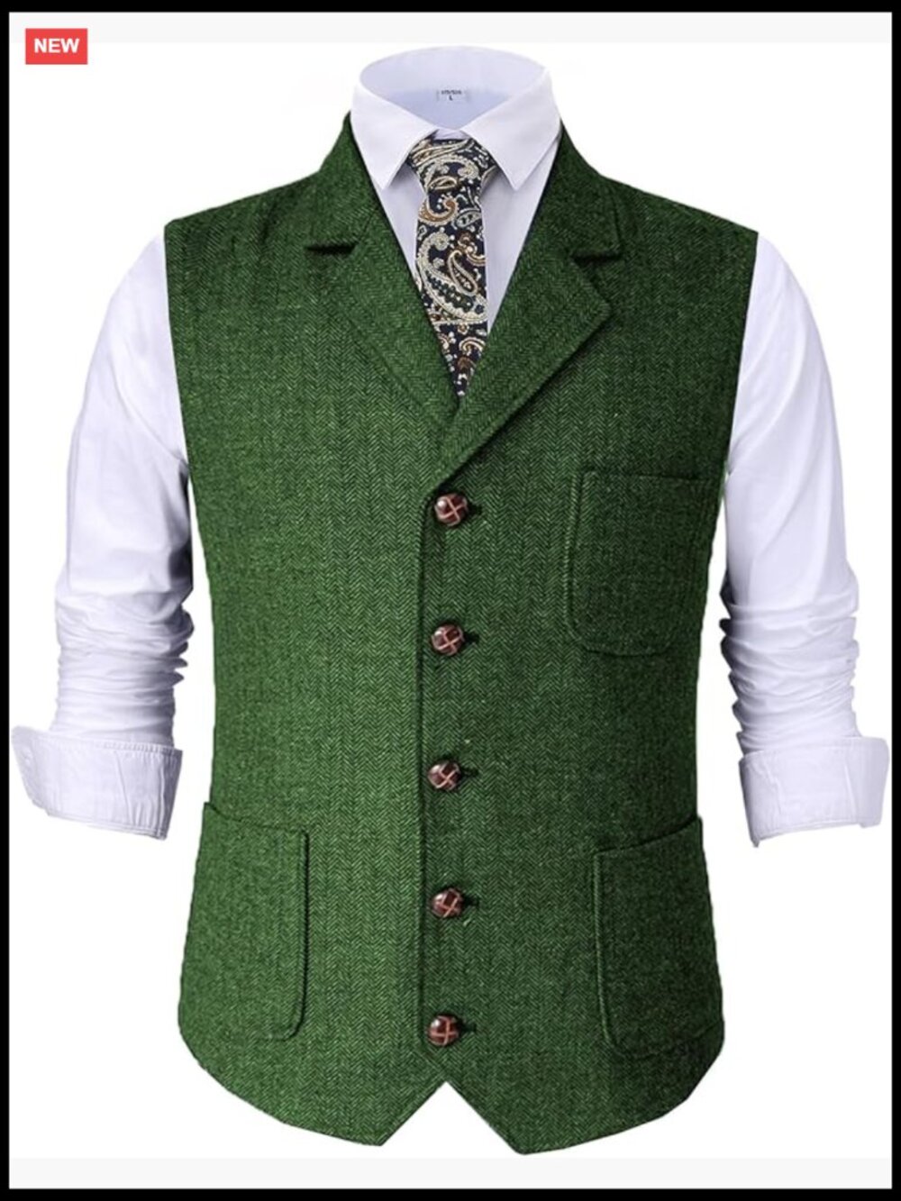 Men's Retro Suit Vest Tweed Wool Regular Fit Dress Waistcoat Herringbone